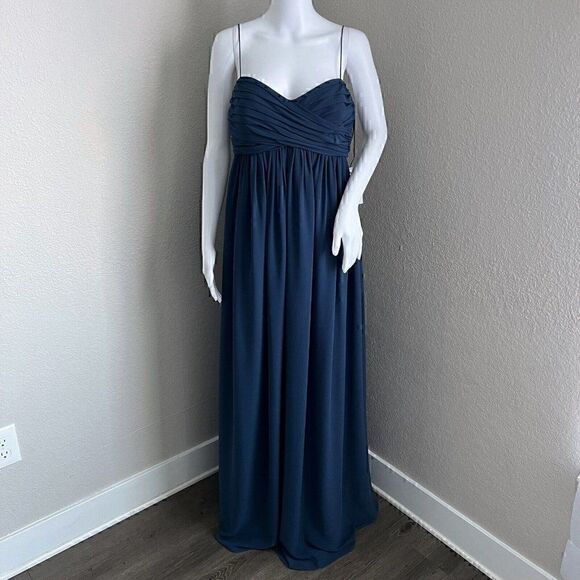 Amsale Maternity Size 12 Janan Maxi French Blue Flat Chiffon Bridesmaid Wedding - Picture 1 of 12